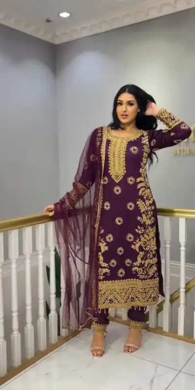SSR 463 Purple Color Chinnon Silk Embroidery Sequence Salwar Suit Wedding, Party, Festive, Events Expected Delivery 4-6 Working Days @ 2099/- Only | Salwar suit, Designer Suits, Casual Suits, Creative suits, Party Wear Suits, Straight Suits