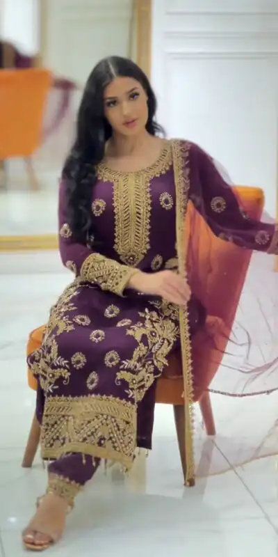 SSR 463 Purple Color Chinnon Silk Embroidery Sequence Salwar Suit Wedding, Party, Festive, Events Expected Delivery 4-6 Working Days @ 2099/- Only | Salwar suit, Designer Suits, Casual Suits, Creative suits, Party Wear Suits, Straight Suits