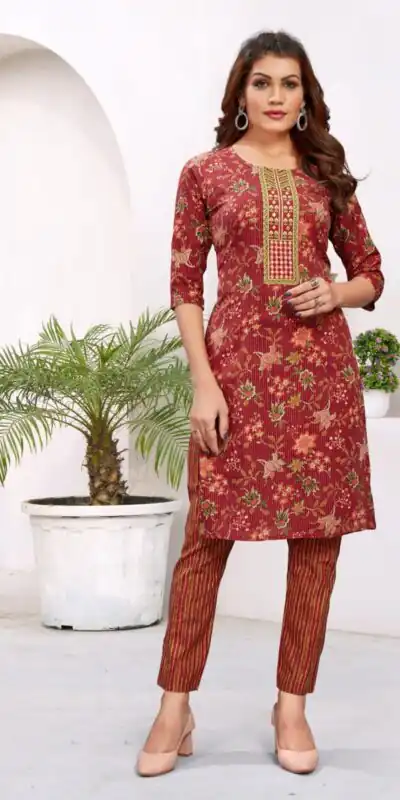 INLI Samaira Red Color Heavy Cambric Cotton Print Embroidery Work Kurti Casual, Wedding, Party, Festive, Events . Expected Delivery 4-6 Working Days @1499 | Kurti, Bollywood Kurti, Creative Kurtis, Designer Kurti, Party Wear Kurti, Selfie Kurti