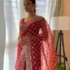 Sublime Red Color Organza Embroidery Thread Work Saree
