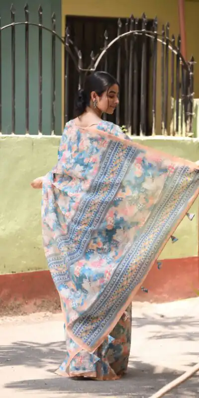 Veechis 111 Sky Blue Color Linen Beautiful Digital Printed Work Saree Casual, Party Festive, Events. Expected Delivery 4-6 Working Days @1549/- | Sarees, Bollywood Sarees, Creative Sarees, Designer Sarees, Embroidered Sarees, Modern Digital sarees, Party Wear Sarees