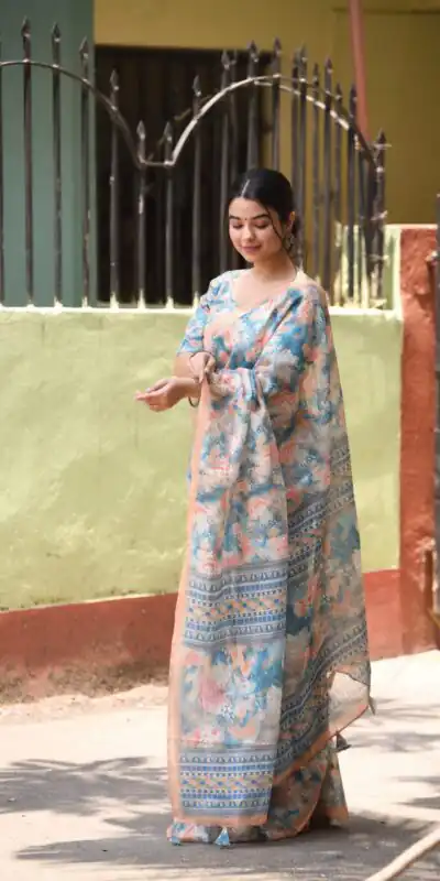 Veechis 111 Sky Blue Color Linen Beautiful Digital Printed Work Saree Casual, Party Festive, Events. Expected Delivery 4-6 Working Days @1549/- | Sarees, Bollywood Sarees, Creative Sarees, Designer Sarees, Embroidered Sarees, Modern Digital sarees, Party Wear Sarees