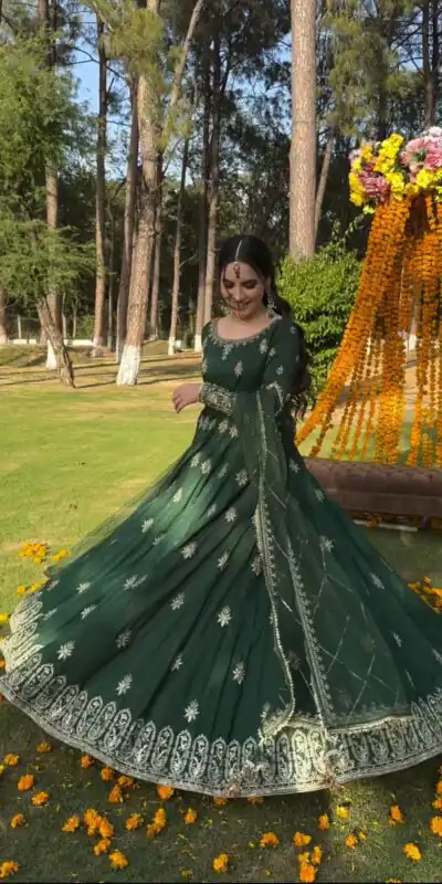 NSR 808 Green Color Chinnon Silk Embroidery Sequence Sharara Suit Casual, Wedding, Party, Festive, Events Etc. Expected Delivery 4-6 Working Days @2049/- | Jump Suits, Salwar suit, Designer Suits, Casual Suits, Creative suits, Palazzo Suits, Party Wear Suits, Patiala Suits, Straight Suits