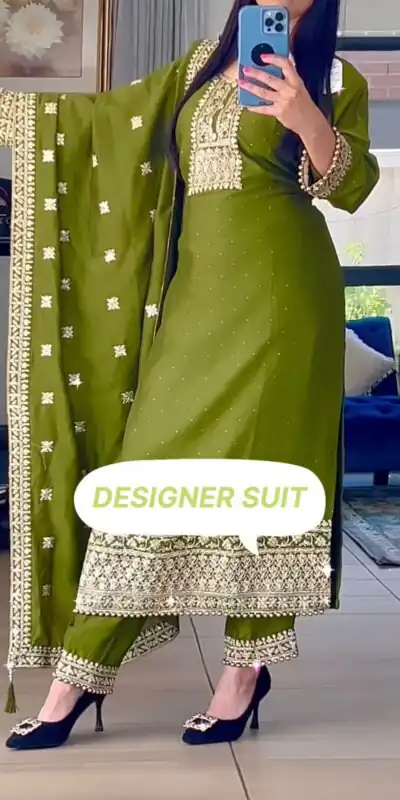 SSR 467 Green Chinnon Silk Embroidery Sequins Sharara Suit Wedding, Party, Festive, Events Etc.   Expected Delivery 4-6 Working Days @1999/- | Salwar suit, Designer Suits, Casual Suits, Creative suits, Palazzo Suits, Party Wear Suits, Straight Suits