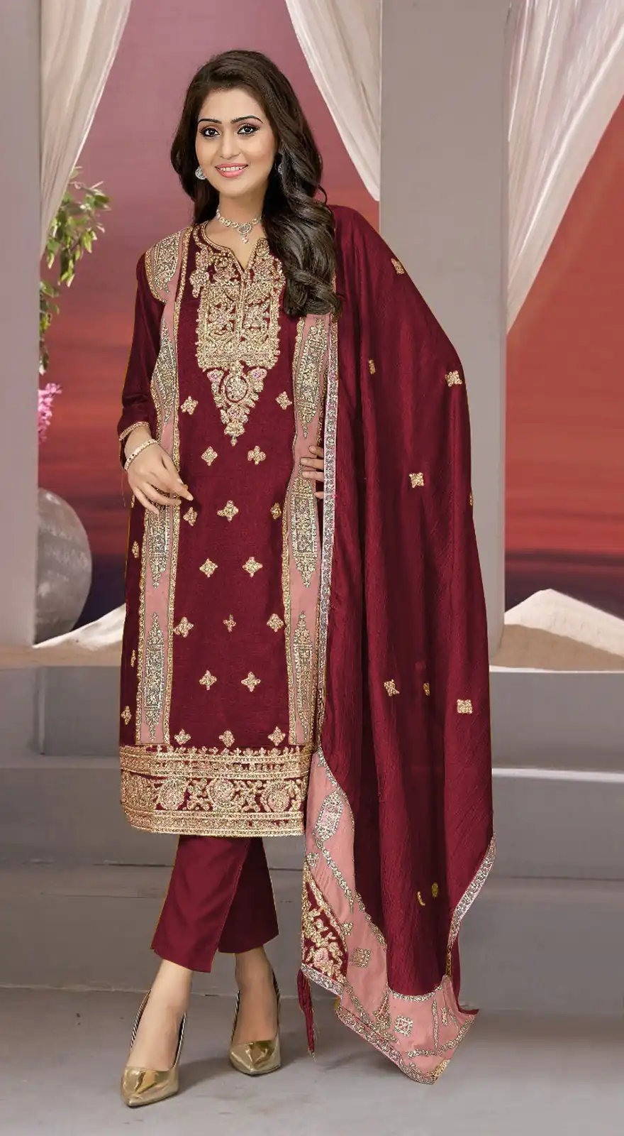 FC MARIA 1072 Maroon Color Vichitra Embroidery Codding Sequence Salwar Suit Wedding, Party, Festive events, etc.  Expected Delivery  4-6 Working Days @2149/- | Salwar suit, Designer Suits, Casual Suits, Creative suits, Palazzo Suits, Party Wear Suits, Patiala Suits, Straight Suits