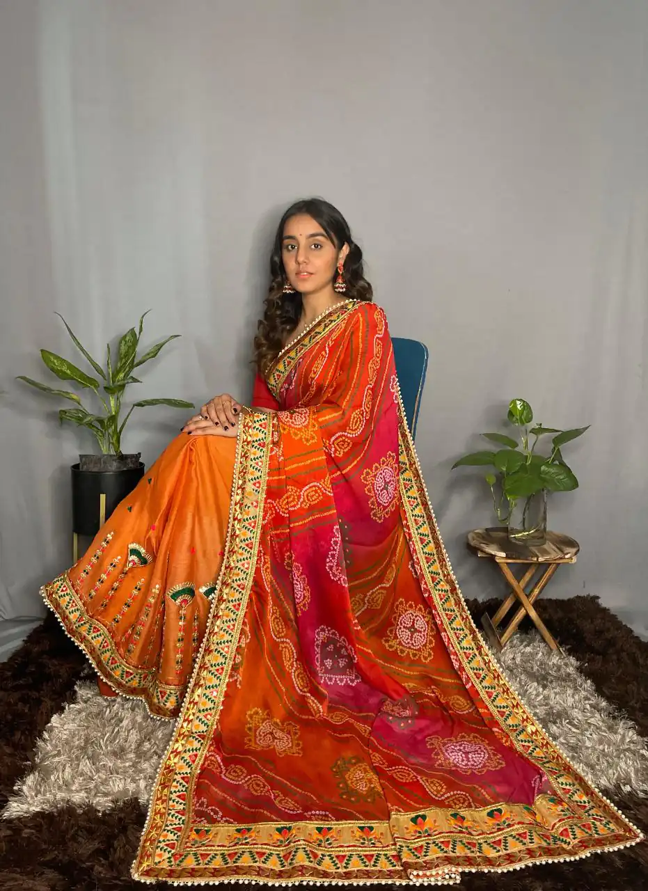 RANGILA Kavya Orange Color Chiffon Material Double Shaded Saree Casual, Party Wear, Wedding, Events, Etc. Expected Delivery 4-6 Working Days 1799/- | Sarees, Bollywood Sarees, Creative Sarees, Designer Sarees, Embroidered Sarees, Ethnic Saree, Modern Digital sarees, Party Wear Sarees