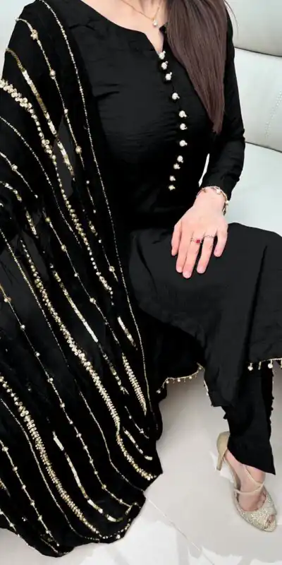 SRK 5161 Black Color Chinnon Silk Embroidery Coding Dori Salwar Suit Wedding, Party, Festive, Events Expected Delivery 4-6 Working Days @ 1899/- | Jump Suits, Salwar suit, Designer Suits, Casual Suits, Creative suits, Palazzo Suits, Party Wear Suits, Patiala Suits, Straight Suits