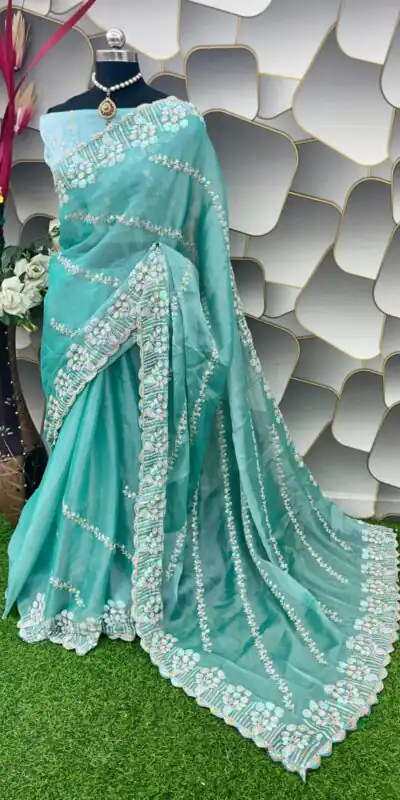  SC 289 Blue Color Jimi Choo Silk Beautiful Embroidery Saree , Party Wear, Events, Festivals Expected Delivery 4-6 Working Days 1999/- | Sarees, Bollywood Sarees, Creative Sarees, Designer Sarees, Embroidered Sarees, Ethnic Saree, Modern Digital sarees, Party Wear Sarees