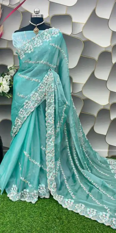  SC 289 Blue Color Jimi Choo Silk Beautiful Embroidery Saree , Party Wear, Events, Festivals Expected Delivery 4-6 Working Days 1999/- | Sarees, Bollywood Sarees, Creative Sarees, Designer Sarees, Embroidered Sarees, Ethnic Saree, Modern Digital sarees, Party Wear Sarees