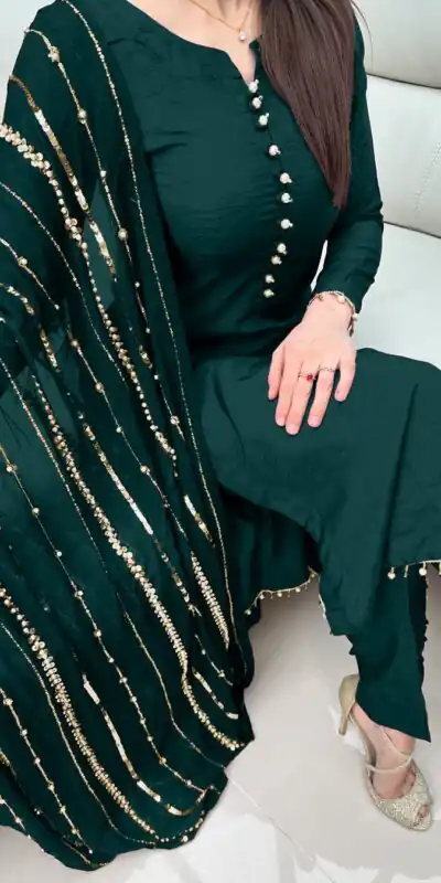 SRK 5161 Green Color Chinnon Silk Embroidery Coding Dori Salwar Suit Wedding, Party, Festive, Events Expected Delivery 4-6 Working Days @ 1899/- | Jump Suits, Salwar suit, Designer Suits, Casual Suits, Creative suits, Palazzo Suits, Party Wear Suits, Patiala Suits, Straight Suits