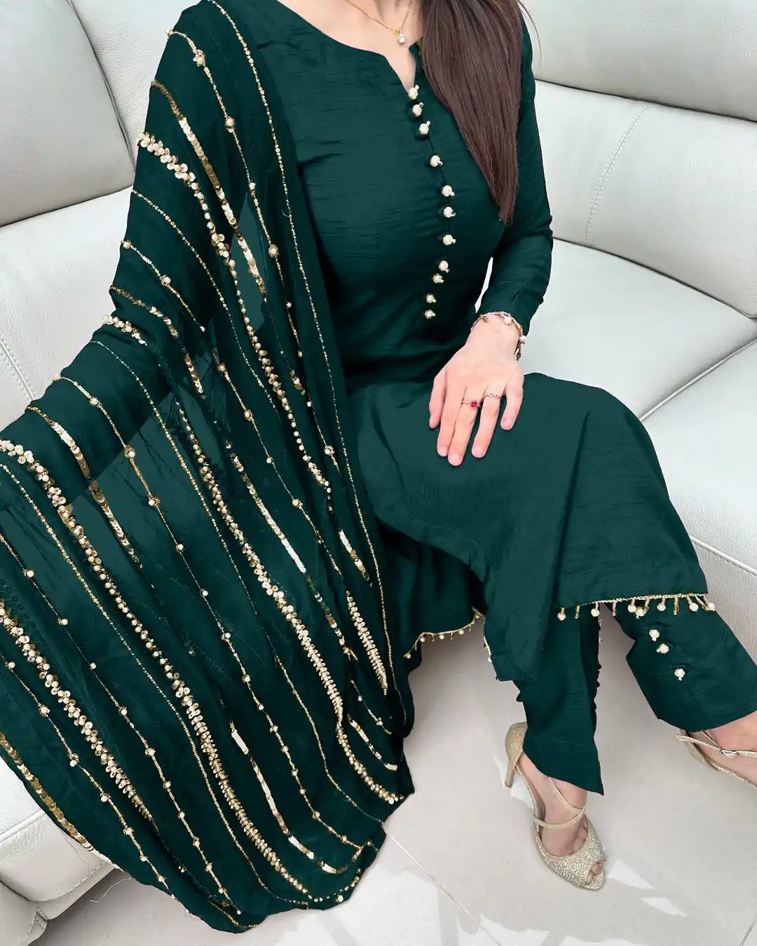 SRK 5161 Green Color Chinnon Silk Embroidery Coding Dori Salwar Suit Wedding, Party, Festive, Events Expected Delivery 4-6 Working Days @ 1899/- | Jump Suits, Salwar suit, Designer Suits, Casual Suits, Creative suits, Palazzo Suits, Party Wear Suits, Patiala Suits, Straight Suits