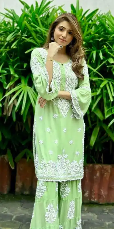 AD 160 Green Color Rayon Chicken Keri Embroidery Sharara Suit Casual, Wedding, Party, Festive, Events Etc. Expected Delivery 4-6 Working Days @1849/- | Jump Suits, Salwar suit, Designer Suits, Casual Suits, Creative suits, Palazzo Suits, Party Wear Suits, Patiala Suits, Straight Suits
