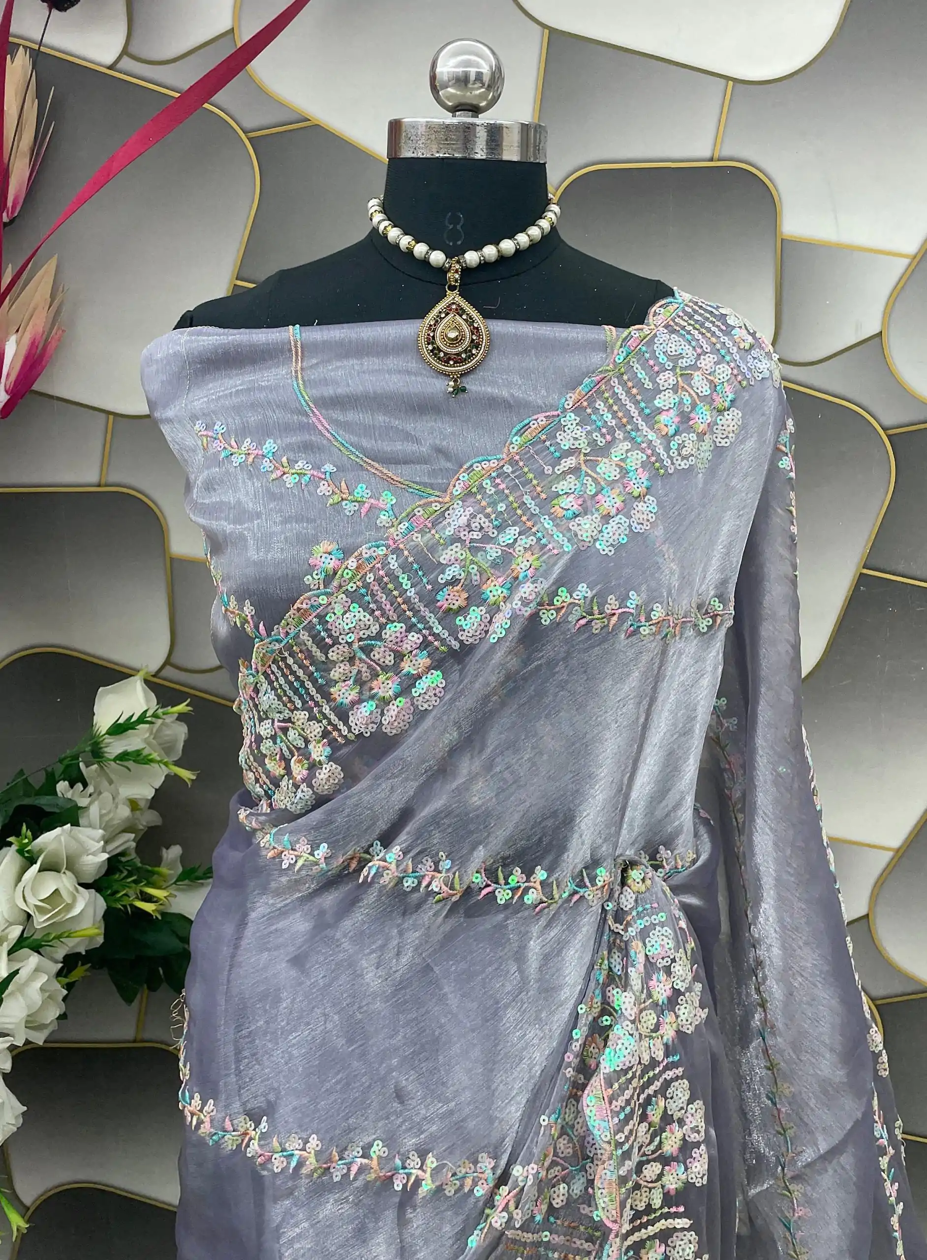 SC 289 Light Violet Color Jimi Choo Silk Beautiful Embroidery Saree, Party Wear, Events, Festivals Expected Delivery 4-6 Working Days 1999/- | Sarees, Bollywood Sarees, Creative Sarees, Designer Sarees, Embroidered Sarees, Ethnic Saree, Modern Digital sarees, Party Wear Sarees