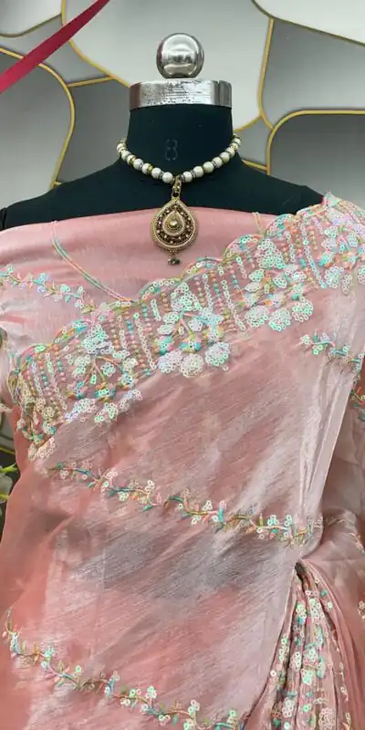 SC 289 Peach Color Jimi Choo Silk Beautiful Embroidery Saree , Party Wear, Events, Festivals Expected Delivery 4-6 Working Days 1999/- | Sarees, Bollywood Sarees, Creative Sarees, Designer Sarees, Embroidered Sarees, Ethnic Saree, Modern Digital sarees, Party Wear Sarees