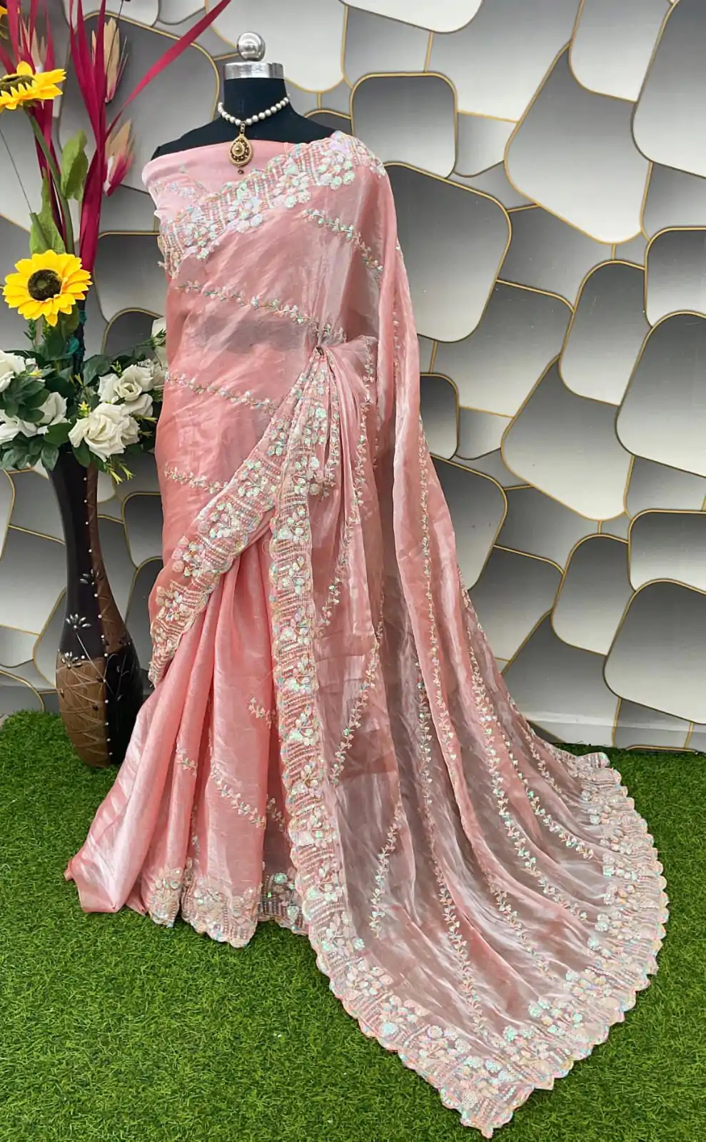  SC 289 Peach Color Jimi Choo Silk Beautiful Embroidery Saree , Party Wear, Events, Festivals Expected Delivery 4-6 Working Days 1999/- | Sarees, Bollywood Sarees, Creative Sarees, Designer Sarees, Embroidered Sarees, Ethnic Saree, Modern Digital sarees, Party Wear Sarees