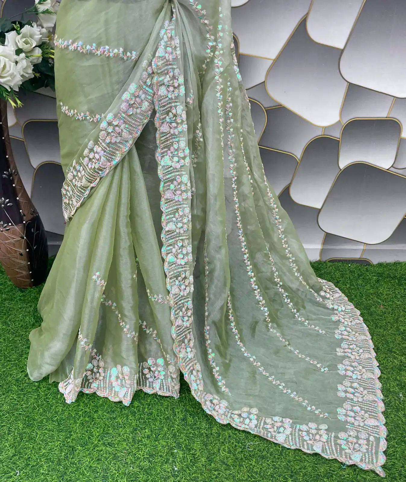  SC 289 Pista Green Color Jimi Choo Silk Beautiful Embroidery Saree , Party Wear, Events, Festivals Expected Delivery 4-6 Working Days 1999/- | Sarees, Bollywood Sarees, Creative Sarees, Designer Sarees, Embroidered Sarees, Ethnic Saree, Modern Digital sarees, Party Wear Sarees