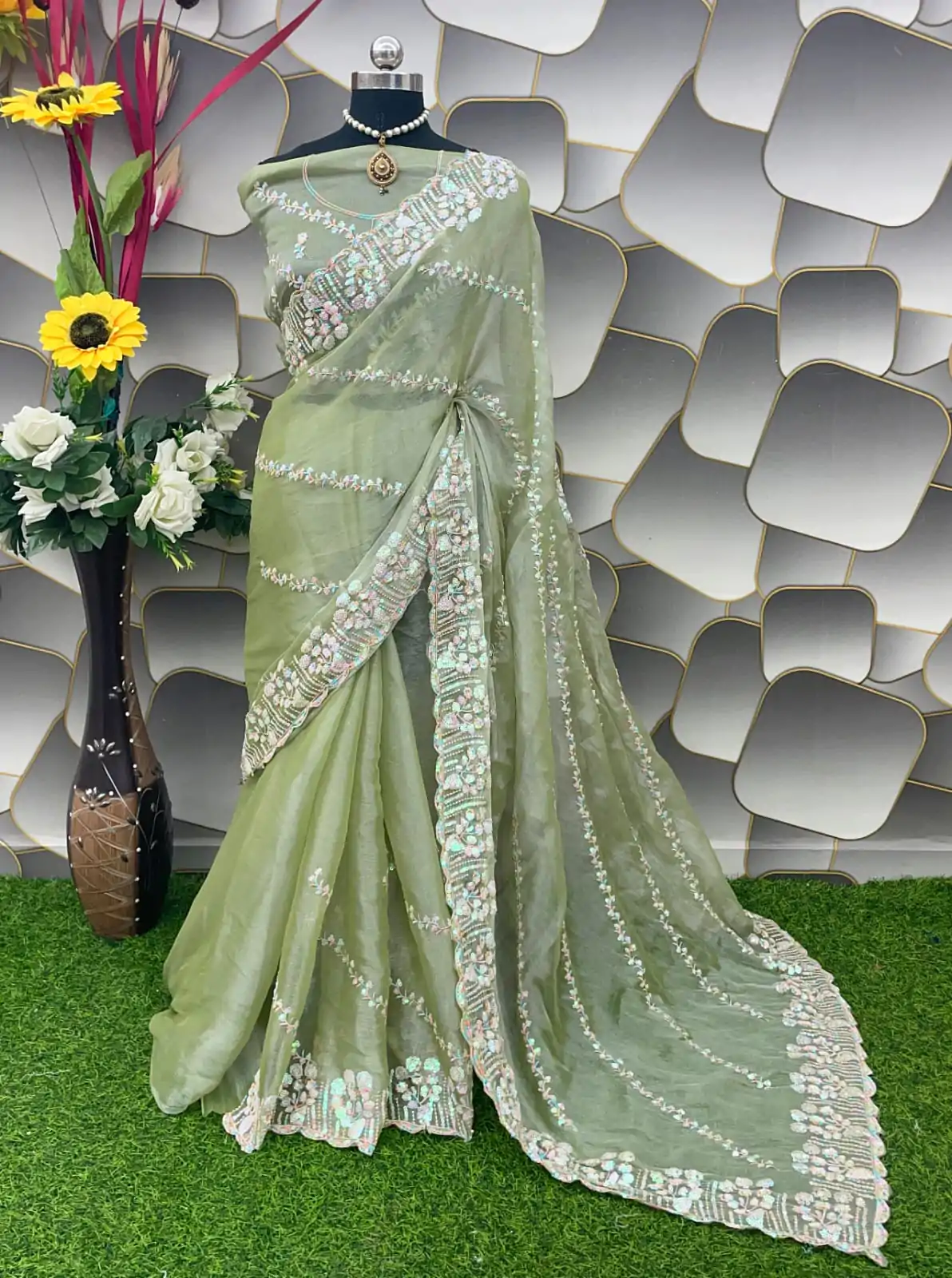  SC 289 Pista Green Color Jimi Choo Silk Beautiful Embroidery Saree , Party Wear, Events, Festivals Expected Delivery 4-6 Working Days 1999/- | Sarees, Bollywood Sarees, Creative Sarees, Designer Sarees, Embroidered Sarees, Ethnic Saree, Modern Digital sarees, Party Wear Sarees