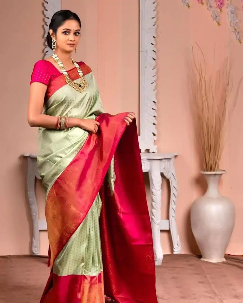 KP 3097 Pista Green Color Soft Lichi Silk Jacquard On All Over Saree Casual, Party Wear, Wedding, Events Etc. Expected Delivery 4-6 Working Days @1449/- | Sarees, Bollywood Sarees, Creative Sarees, Designer Sarees, Embroidered Sarees, Ethnic Saree, Modern Digital sarees, Party Wear Sarees