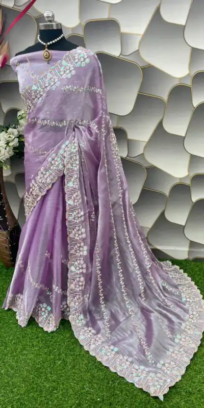 SC 289 Purple Color Jimi Choo Silk Beautiful Embroidery Saree , Party Wear, Events, Festivals Expected Delivery 4-6 Working Days 1999/- | Sarees, Bollywood Sarees, Creative Sarees, Designer Sarees, Embroidered Sarees, Ethnic Saree, Modern Digital sarees, Party Wear Sarees