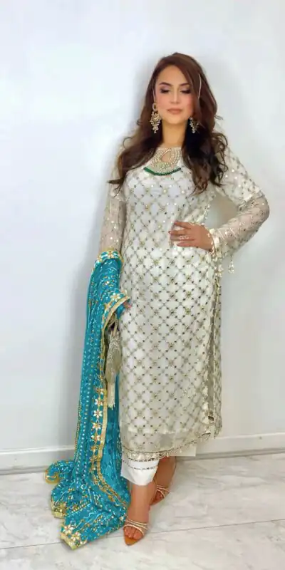 SRK 5133 White & Blue Color Faux Georgette Embroidery Salwar Suit Wedding, Party, Festive, Events Expected Delivery 4-6 Working Days @ 2449/- | Salwar suit, Designer Suits, Casual Suits, Creative suits, Palazzo Suits, Party Wear Suits, Patiala Suits, Straight Suits