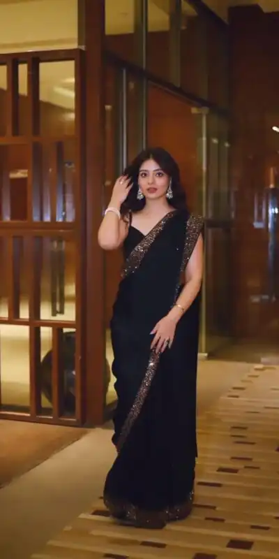 KD 477 Black Color Faux Georgette Thread Sequence Work Saree Casual, Party Wear, Wedding, Events Etc. Expected Delivery 4-6 Working Days @1799/- | Sarees, Bollywood Sarees, Creative Sarees, Designer Sarees, Embroidered Sarees, Ethnic Saree, Modern Digital sarees, Party Wear Sarees