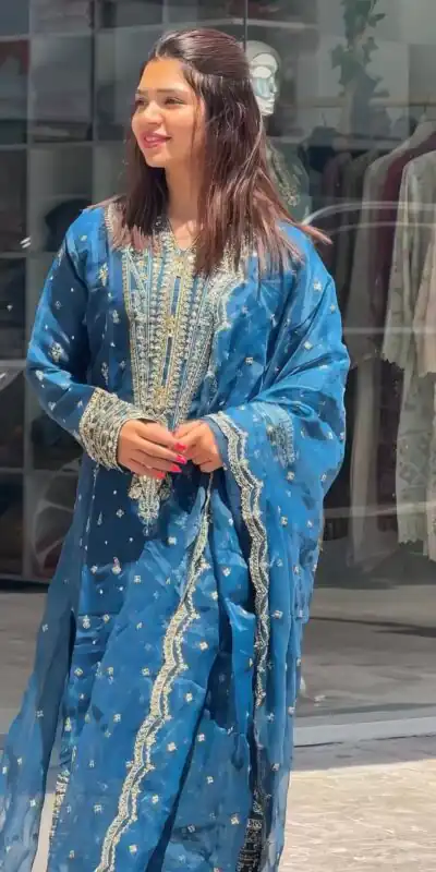 AD 162 Blue Color Organza Silk Embroidery Work Sharara Suit Casual, Wedding, Party, Festive, Events Etc. Expected Delivery 4-6 Working Days @1899/- | Jump Suits, Salwar suit, Designer Suits, Casual Suits, Creative suits, Palazzo Suits, Party Wear Suits, Patiala Suits, Straight Suits