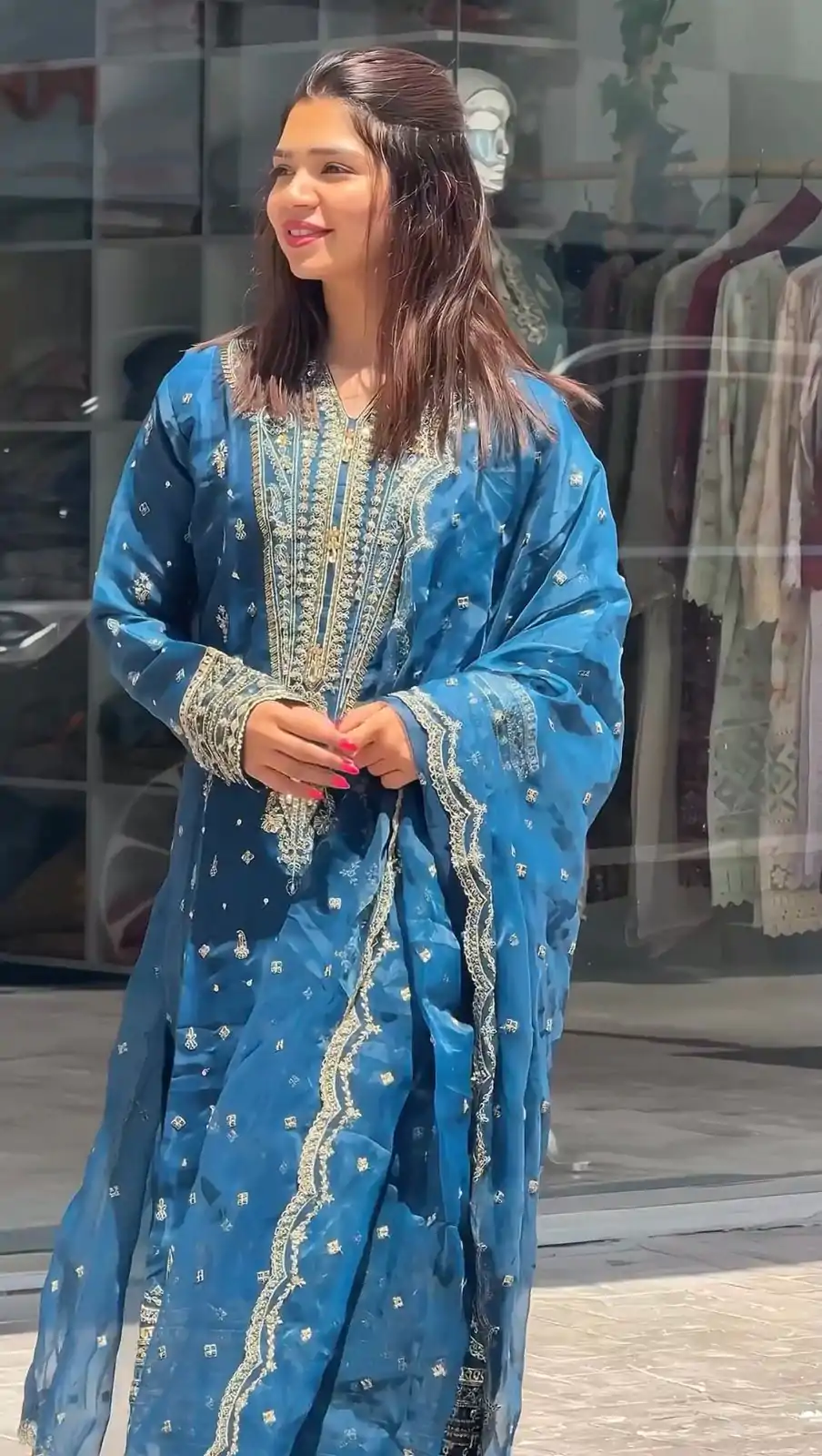 AD 162 Blue Color Organza Silk Embroidery Work Sharara Suit Casual, Wedding, Party, Festive, Events Etc. Expected Delivery 4-6 Working Days @1899/- | Jump Suits, Salwar suit, Designer Suits, Casual Suits, Creative suits, Palazzo Suits, Party Wear Suits, Patiala Suits, Straight Suits