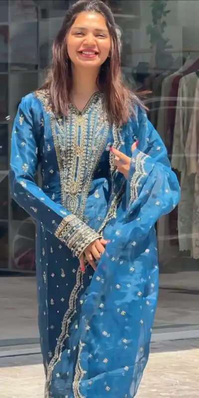 AD 162 Blue Color Organza Silk Embroidery Work Sharara Suit Casual, Wedding, Party, Festive, Events Etc. Expected Delivery 4-6 Working Days @1899/- | Jump Suits, Salwar suit, Designer Suits, Casual Suits, Creative suits, Palazzo Suits, Party Wear Suits, Patiala Suits, Straight Suits