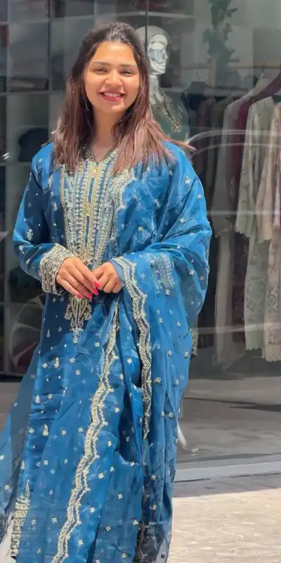 AD 162 Blue Color Organza Silk Embroidery Work Sharara Suit Casual, Wedding, Party, Festive, Events Etc. Expected Delivery 4-6 Working Days @1899/- | Jump Suits, Salwar suit, Designer Suits, Casual Suits, Creative suits, Palazzo Suits, Party Wear Suits, Patiala Suits, Straight Suits