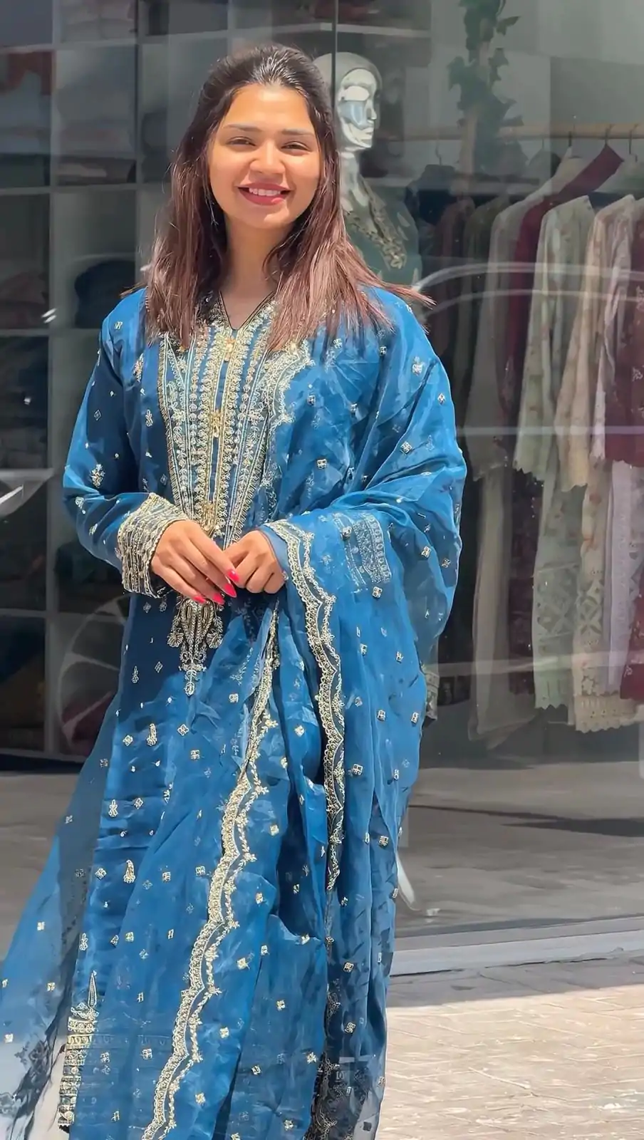 AD 162 Blue Color Organza Silk Embroidery Work Sharara Suit Casual, Wedding, Party, Festive, Events Etc. Expected Delivery 4-6 Working Days @1899/- | Jump Suits, Salwar suit, Designer Suits, Casual Suits, Creative suits, Palazzo Suits, Party Wear Suits, Patiala Suits, Straight Suits