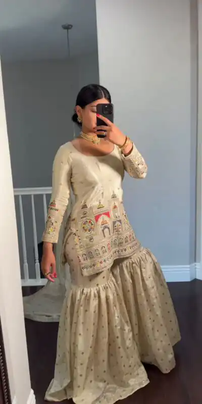 NSR 811 Cream Color Pure Chinnon Silk Embroidery Coding Salwar Suit Casual, Party Festive, Events Etc. Expected Delivery 4-6 Working Days @2149/- | Jump Suits, Salwar suit, Designer Suits, Casual Suits, Creative suits, Palazzo Suits, Party Wear Suits, Patiala Suits, Straight Suits