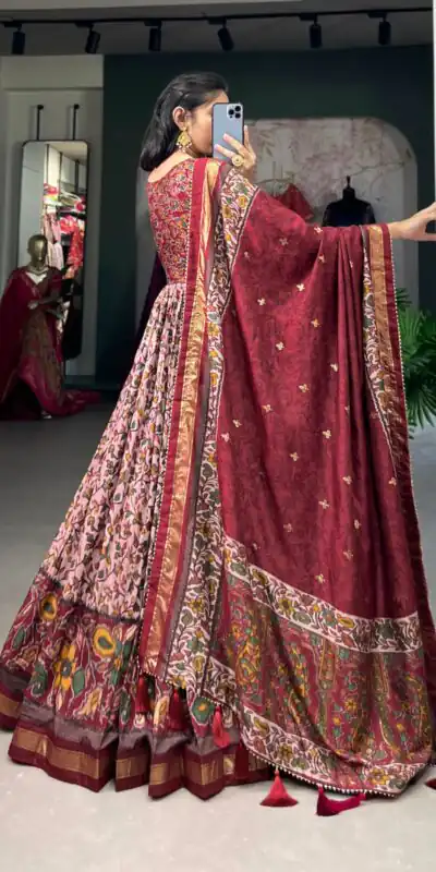 YNF 5036 Maroon Color Tussar Silk Floral Print With Foil Print Gown Casual, Wedding, Festive, Events, Designer Party Wear, Delivery 4-6 Working Days @2049 | Gowns, Bollywood Gowns, Creative Gowns, Designer Gowns, Embroidered Gowns, Party Wear Gowns