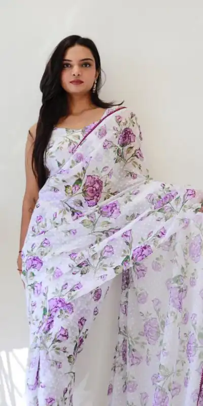 SC 282 Purple Color Pure Soft Georgette Silk Design All Over Saree , Party Wear, Events, Festivals Expected Delivery 4-6 Working Days 1649/- | Sarees, Bollywood Sarees, Creative Sarees, Designer Sarees, Embroidered Sarees, Ethnic Saree, Modern Digital sarees, Party Wear Sarees