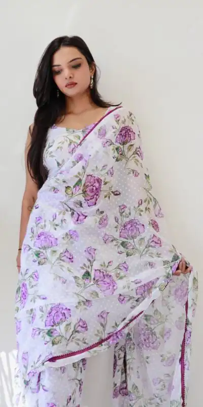 SC 282 Purple Color Pure Soft Georgette Silk Design All Over Saree , Party Wear, Events, Festivals Expected Delivery 4-6 Working Days 1649/- | Sarees, Bollywood Sarees, Creative Sarees, Designer Sarees, Embroidered Sarees, Ethnic Saree, Modern Digital sarees, Party Wear Sarees