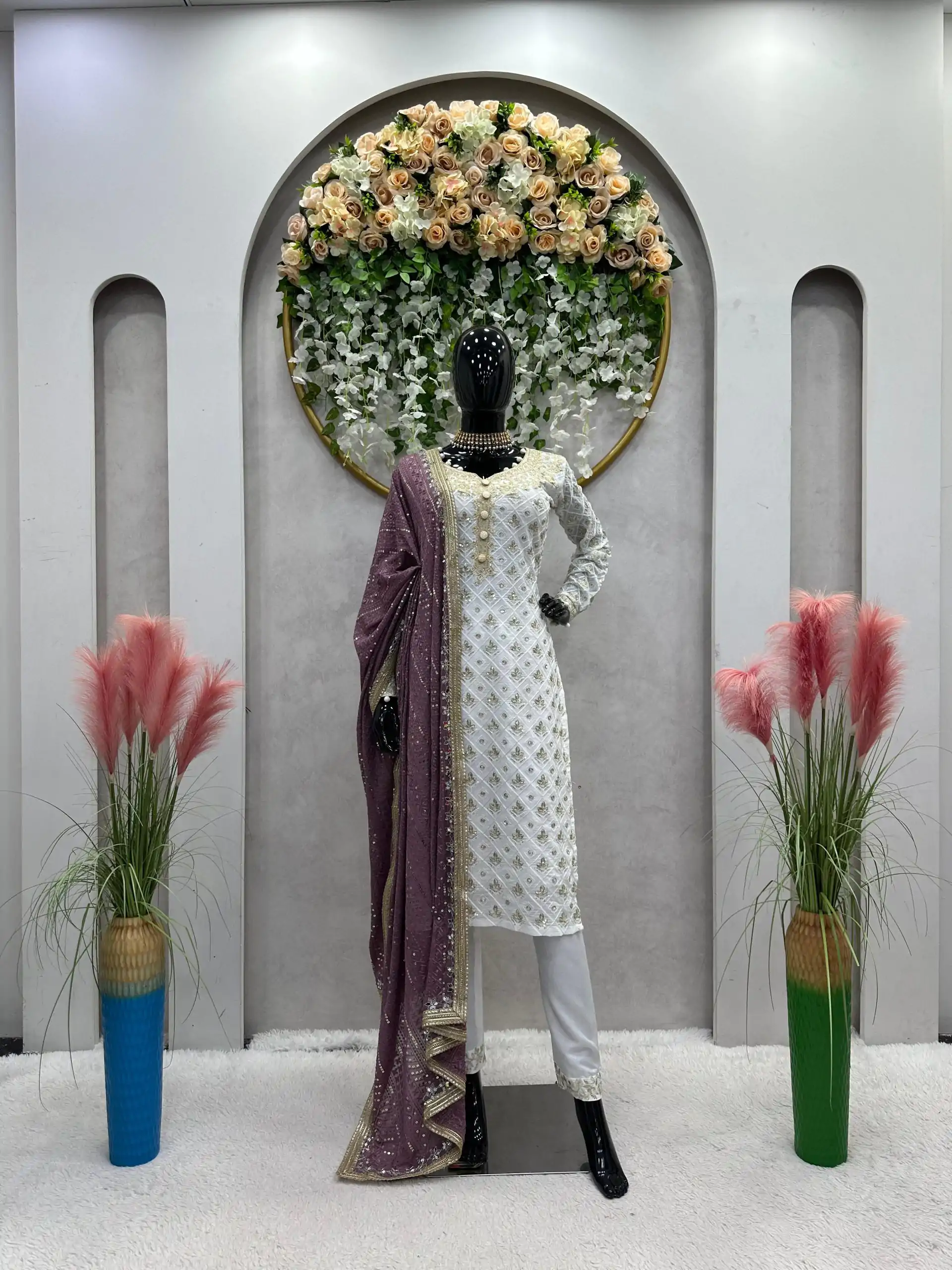 RTC 5699 White & Purple Color Foix Georgette Thread Sequence Work Salwar Suit Wedding, Party, Festive, Events Etc. Expected Delivery 4-6 Working Days @2499/ | Jump Suits, Salwar suit, Designer Suits, Casual Suits, Creative suits, Palazzo Suits, Party Wear Suits, Patiala Suits, Straight Suits