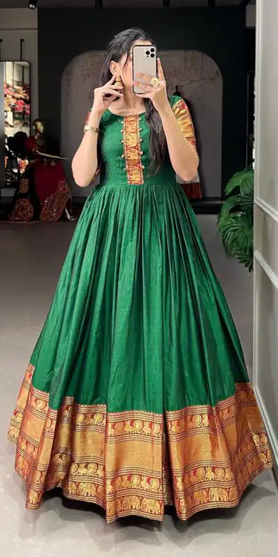 YNF 5313 Green Color Narayan Pet Zari Weaving Work Gown Casual, Wedding, Festive, Events, Designer Party Wear, Delivery 4-6 Working Days @1899 | Gowns, Bollywood Gowns, Creative Gowns, Designer Gowns, Embroidered Gowns, Party Wear Gowns
