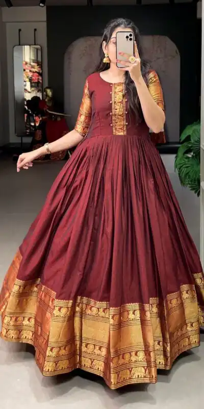YNF 5313 Maroon Color Narayan Pet Zari Weaving Work Gown Casual, Wedding, Festive, Events, Designer Party Wear, Delivery 4-6 Working Days @1899 | Gowns, Bollywood Gowns, Creative Gowns, Designer Gowns, Embroidered Gowns, Party Wear Gowns