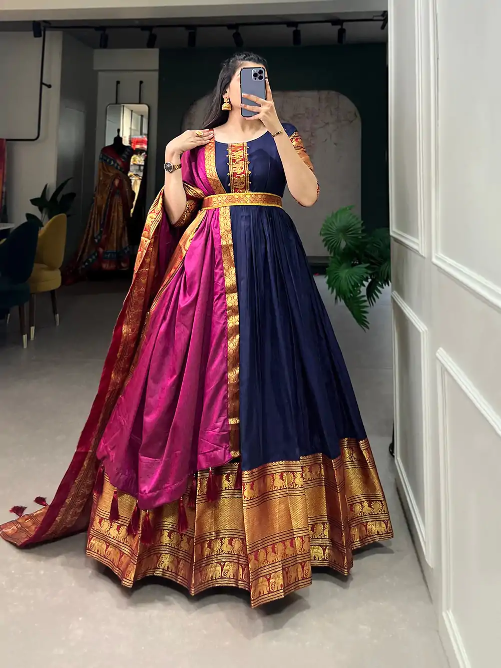 YNF 5313 Navy Blue Color Narayan Pet Zari Weaving Work Gown Casual, Wedding, Festive, Events, Designer Party Wear, Delivery 4-6 Working Days @1899 | Gowns, Bollywood Gowns, Creative Gowns, Designer Gowns, Embroidered Gowns, Party Wear Gowns