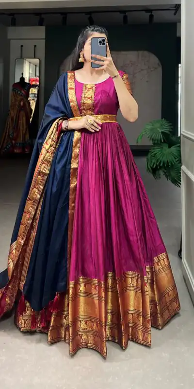 YNF 5313 Pink Color Narayan Pet Zari Weaving Work Gown Casual, Wedding, Festive, Events, Designer Party Wear, Delivery 4-6 Working Days @1899 | Gowns, Bollywood Gowns, Creative Gowns, Designer Gowns, Embroidered Gowns, Party Wear Gowns