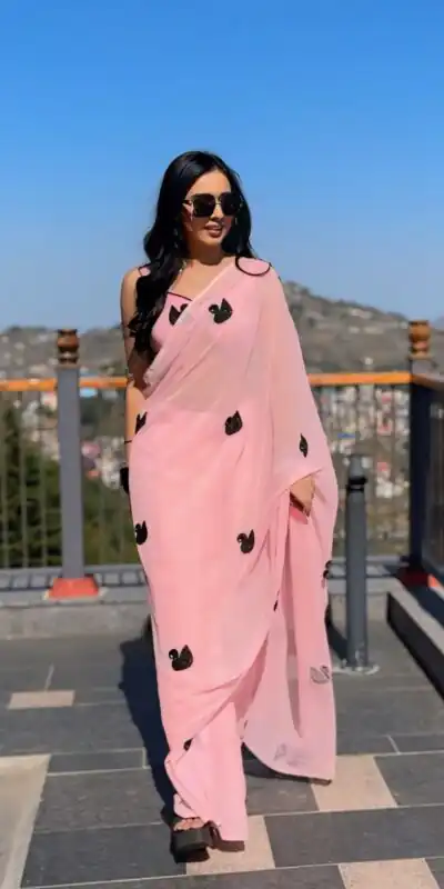 SC 290 Baby Pink Color Pure Soft Georgette Silk Design All Over Saree , Party Wear, Events, Festivals Expected Delivery 4-6 Working Days 1599/- | Sarees, Bollywood Sarees, Creative Sarees, Designer Sarees, Embroidered Sarees, Ethnic Saree, Modern Digital sarees, Party Wear Sarees