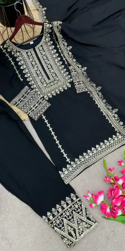 SRK 5151 Black Color Pure Chinnon Silk Embroidery Sequence Salwar Suit Wedding, Party, Festive, Events Expected Delivery 4-6 Working Days @ 1949/- | Jump Suits, Salwar suit, Designer Suits, Casual Suits, Creative suits, Palazzo Suits, Party Wear Suits, Patiala Suits, Straight Suits