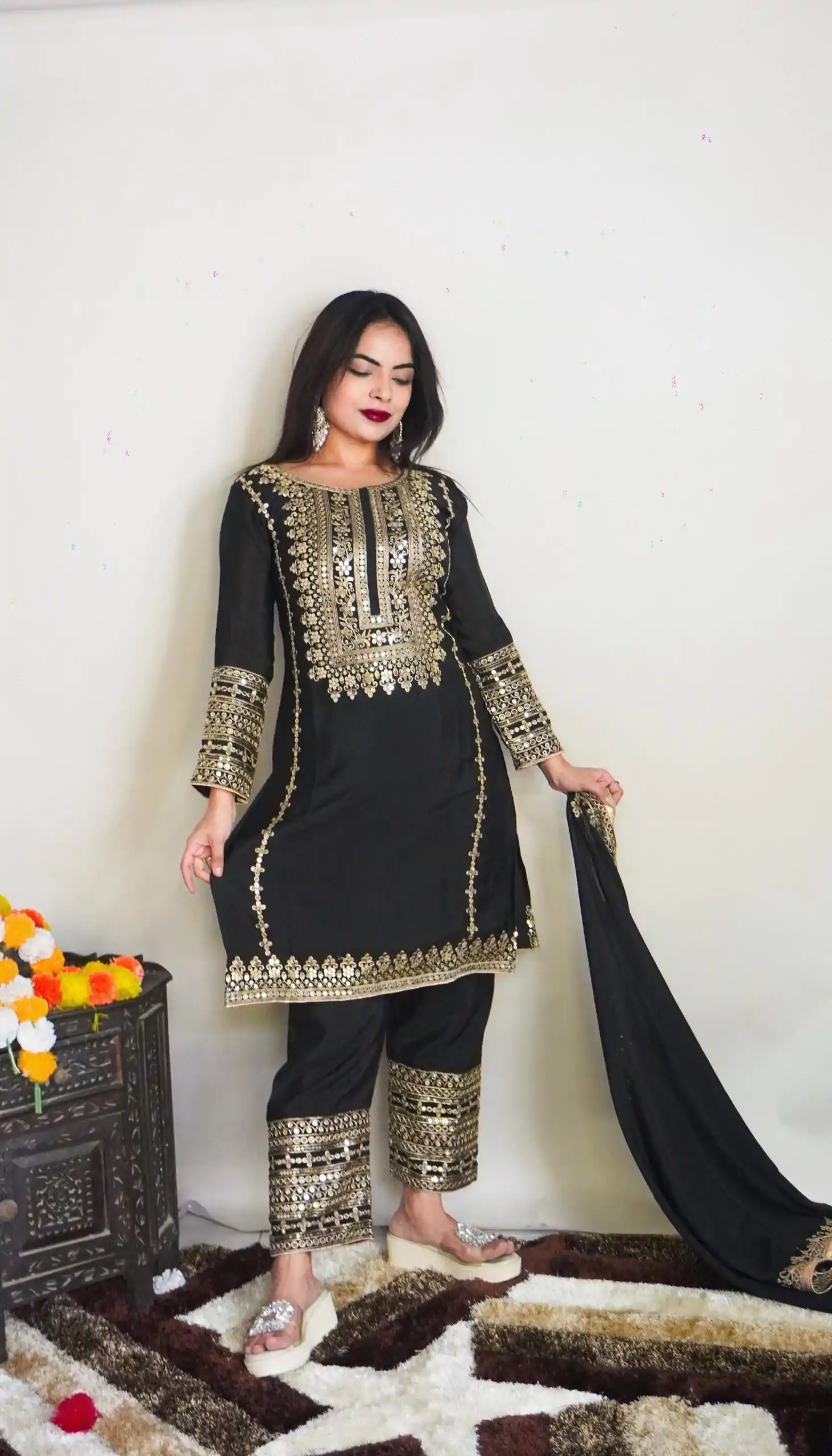 SRK 5151 Black Color Pure Chinnon Silk Embroidery Sequence Salwar Suit Wedding, Party, Festive, Events Expected Delivery 4-6 Working Days @ 1949/- | Jump Suits, Salwar suit, Designer Suits, Casual Suits, Creative suits, Palazzo Suits, Party Wear Suits, Patiala Suits, Straight Suits