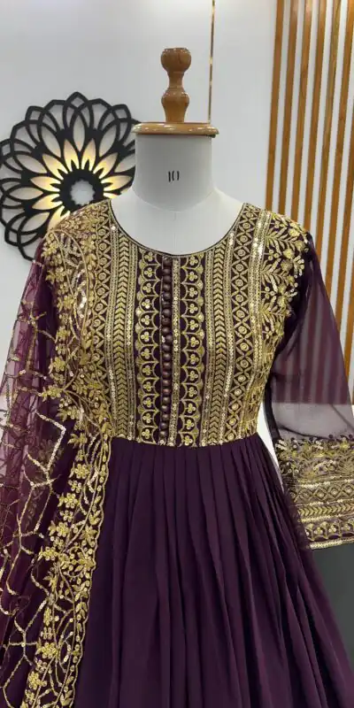ZSR 3059 Wine Color Georgette Embroidery Sequence Work Gown Casual, Wedding, Party, Festive, Events Etc. Expected Delivery 4-6 Working Days 2049/- | Gowns, Bollywood Gowns, Creative Gowns, Designer Gowns, Embroidered Gowns, Party Wear Gowns