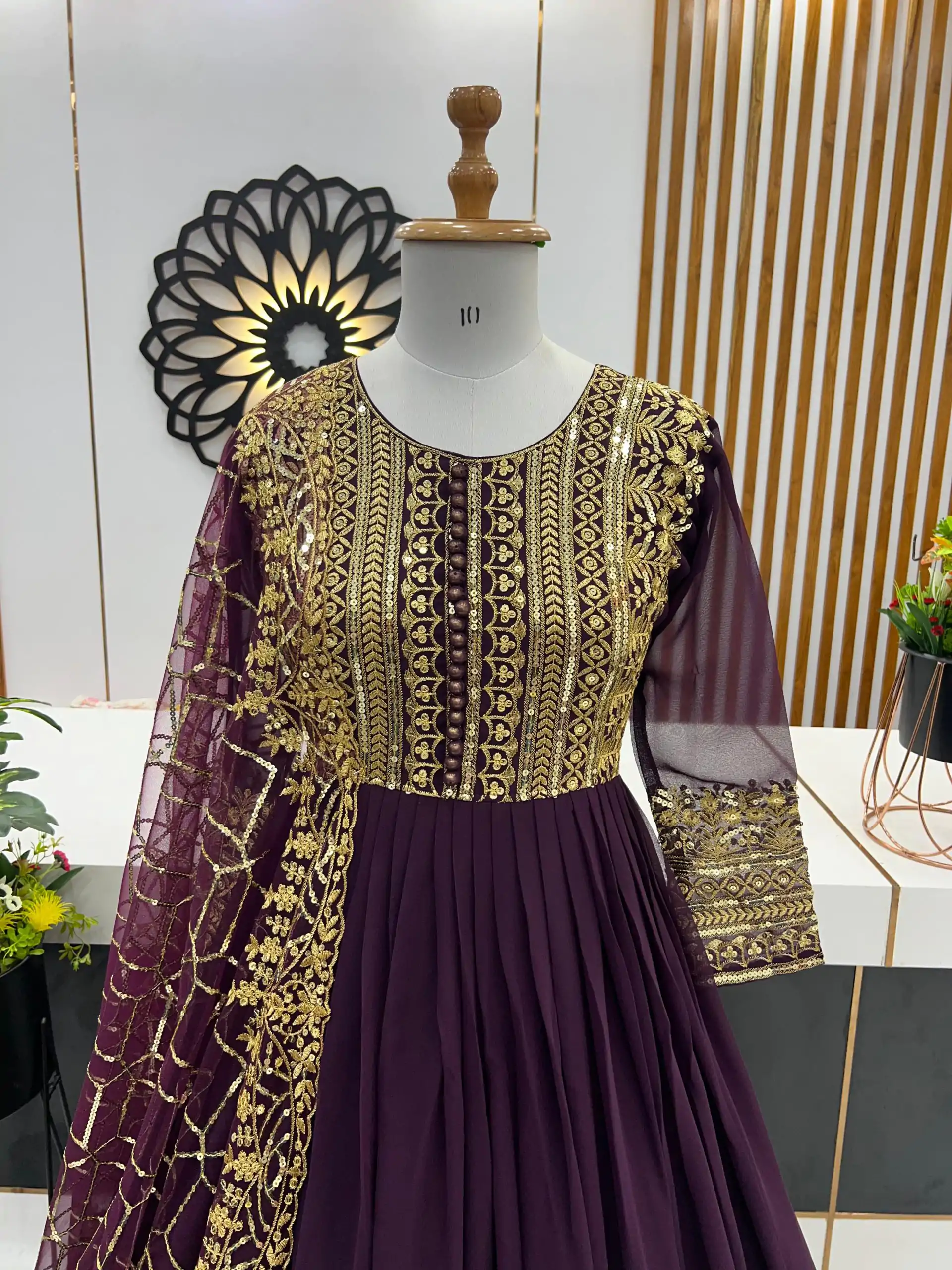 ZSR 3059 Wine Color Georgette Embroidery Sequence Work Gown Casual, Wedding, Party, Festive, Events Etc. Expected Delivery 4-6 Working Days 2049/- | Gowns, Bollywood Gowns, Creative Gowns, Designer Gowns, Embroidered Gowns, Party Wear Gowns