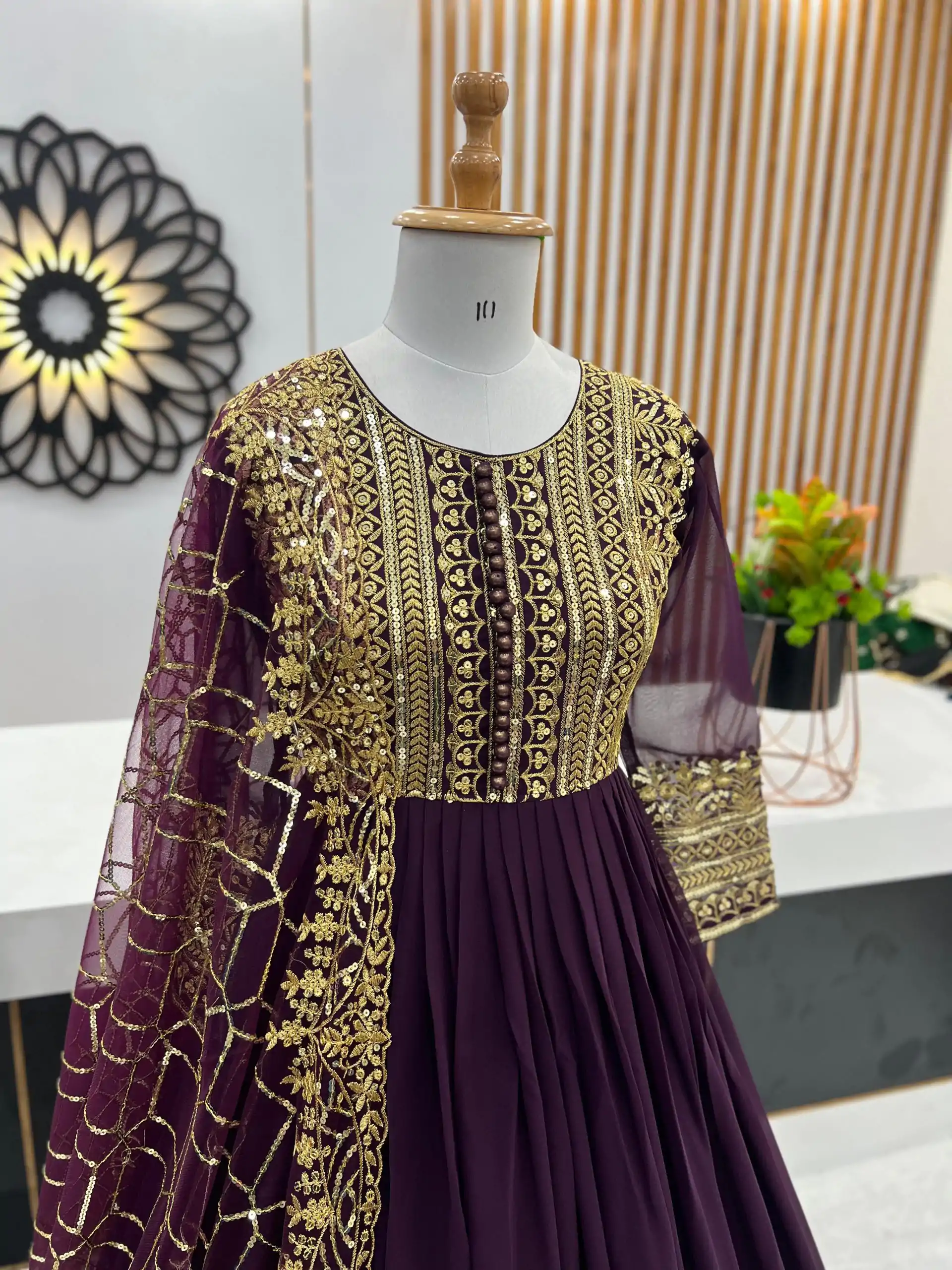 ZSR 3059 Wine Color Georgette Embroidery Sequence Work Gown Casual, Wedding, Party, Festive, Events Etc. Expected Delivery 4-6 Working Days 2049/- | Gowns, Bollywood Gowns, Creative Gowns, Designer Gowns, Embroidered Gowns, Party Wear Gowns