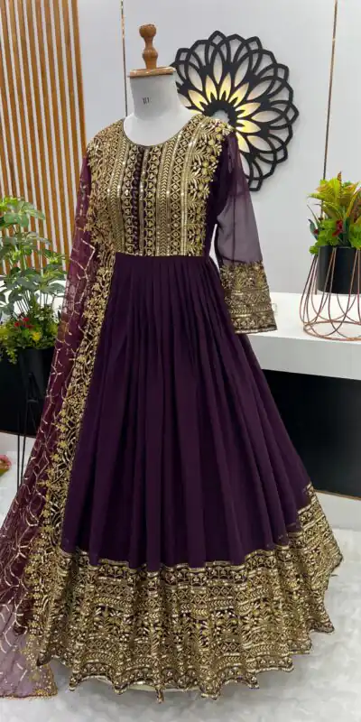 ZSR 3059 Wine Color Georgette Embroidery Sequence Work Gown Casual, Wedding, Party, Festive, Events Etc. Expected Delivery 4-6 Working Days 2049/- | Gowns, Bollywood Gowns, Creative Gowns, Designer Gowns, Embroidered Gowns, Party Wear Gowns