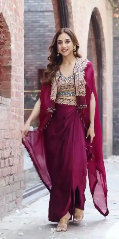 KD 1358 Wine Color Organza silk Thread Sequence Dhoti Salwar Casual, Party Wear, Wedding, Events Etc. Expected Delivery 4-6 Working Days @1849/- | Jump Suits, Salwar suit, Designer Suits, Casual Suits, Creative suits, Palazzo Suits, Party Wear Suits, Patiala Suits, Straight Suits