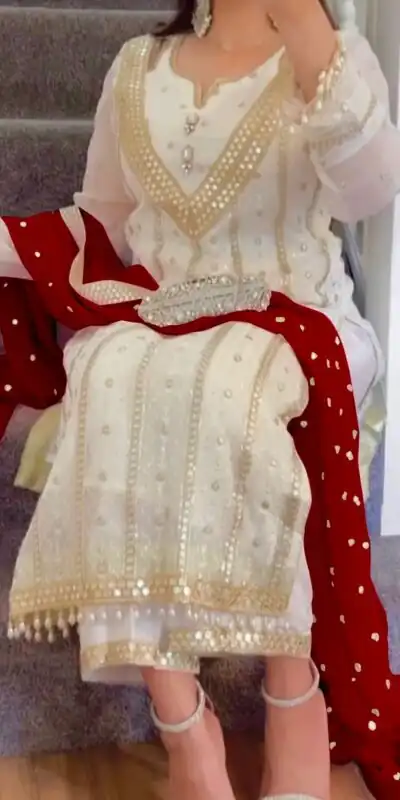 NF 1213 White & Red color Georgette Embroidery Sequence Salwar Suit Casual, Wedding, Party, Festive, Events . Expected Delivery  4-6 Working Days @2399 | Salwar suit, Designer Suits, Casual Suits, Creative suits, Palazzo Suits, Party Wear Suits, Patiala Suits, Straight Suits
