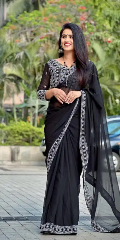 JR 593 Black Color Georgette Embroidery Sequence Saree Casual, Wedding, Festive, Events Expected Delivery  4-6 Working Days @1599/- | Sarees, Bollywood Sarees, Creative Sarees, Designer Sarees, Embroidered Sarees, Ethnic Saree, Modern Digital sarees, Party Wear Sarees