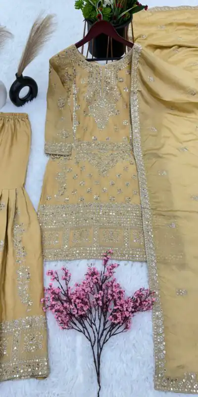  ZSR-3066 Chiku Color Chinnon Embroidery Sequence Salwar Suit Casual, Wedding, Festive, Events Expected Delivery 4-6 Working Days @2199/- | Jump Suits, Salwar suit, Designer Suits, Casual Suits, Creative suits, Palazzo Suits, Party Wear Suits, Patiala Suits, Straight Suits